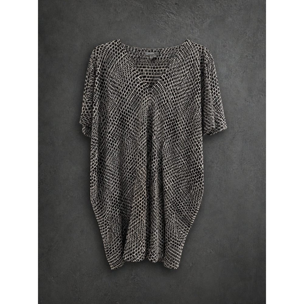 Vince 100% Silk‎ Geometric Cocoon Tunic Dress Oversized Batwing L - Picture 1 of 5